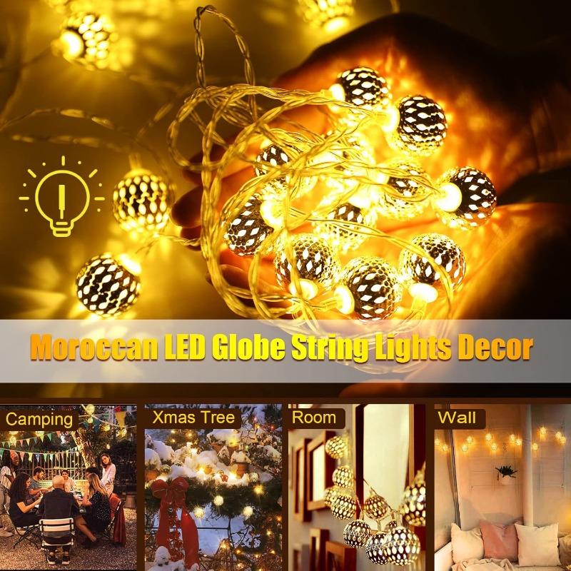 LED Moroccan Fairy Lights Battery Operated Gold Globe String Lights For Home Outdoor Wedding Party Festival Decoration 10/20/40LEDs