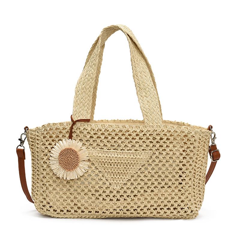 

Large capacity hand-woven bag women s 2025 new beach seaside vacation shoulder tote bag casual straw bag