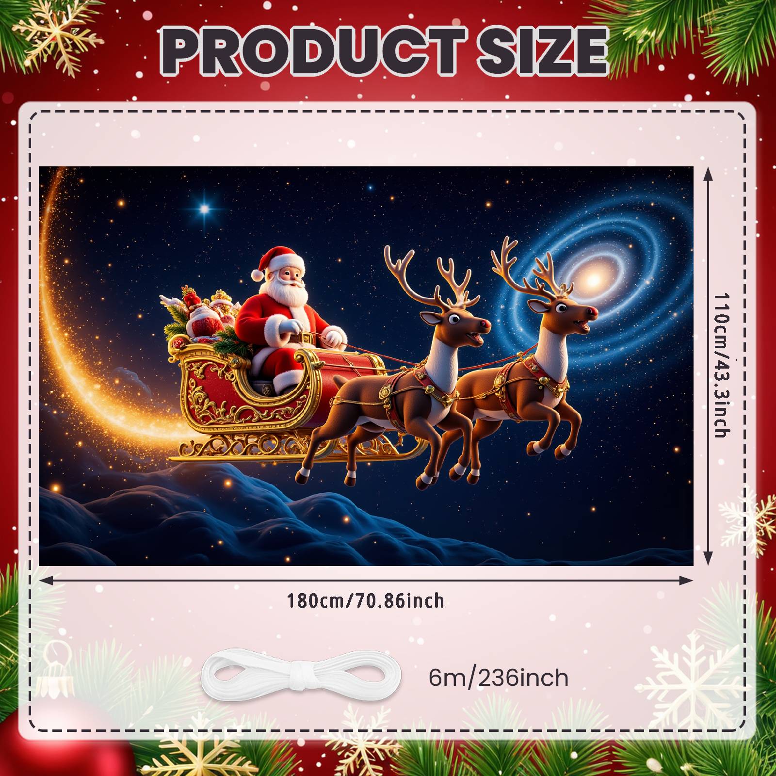 

Santa Claus Display Shiny Elements Winter Display Reindeer Backdrop Festive Atmosphere Santa Sleigh Backdrop For Party Backdrop