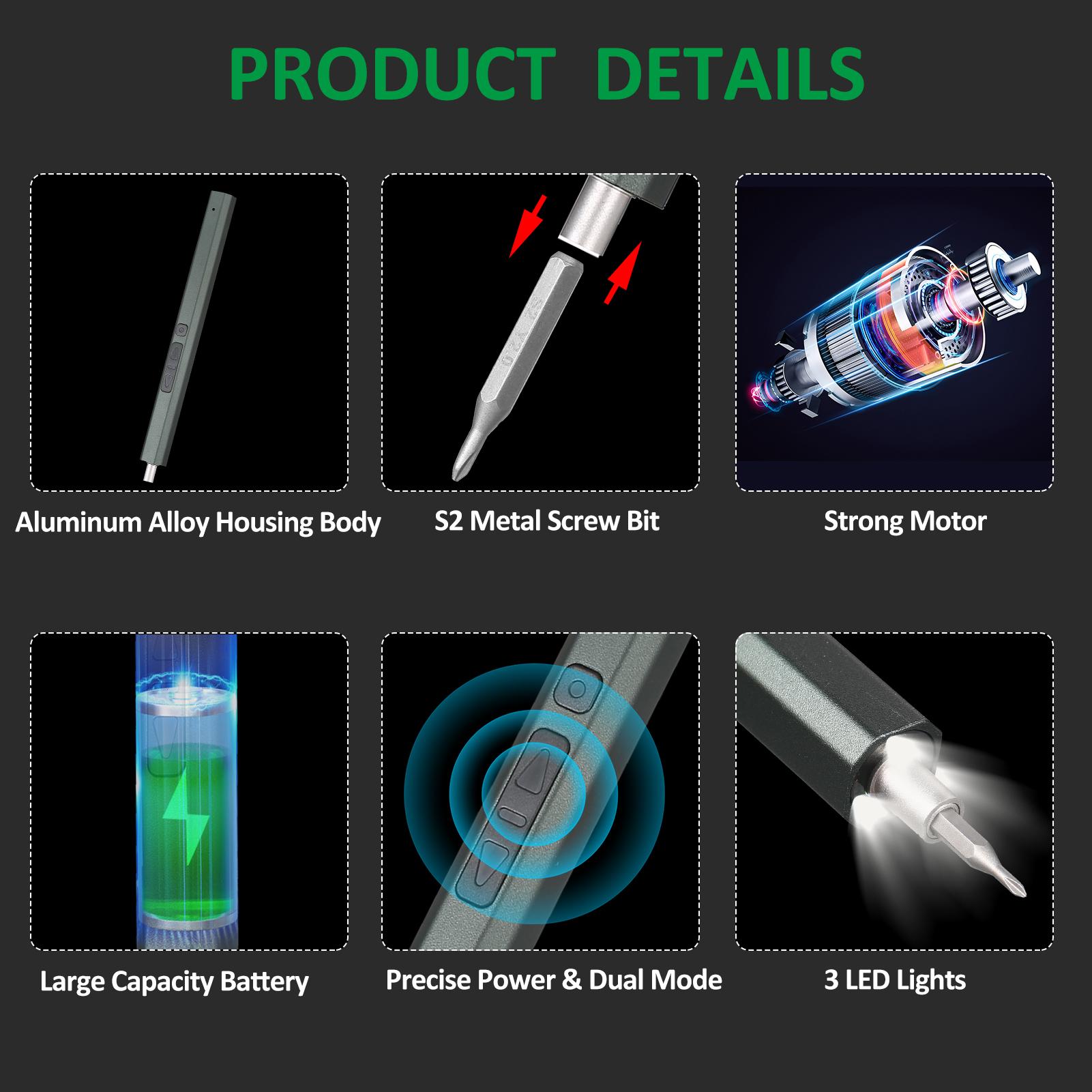 

Lithium Electric Screwdriver 82 in 1 Precision Screwdriver Set Precision Hand Screwdriver Bit Set with 64 Magnetic Bits темно-зеленого