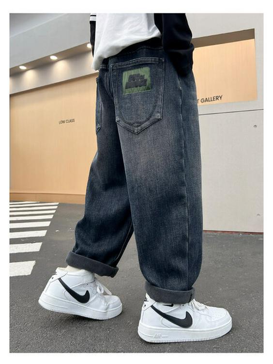 Boys' Plush Lined Jeans - 2025 Autumn/Winter Casual Fashion for Middle and Older Children