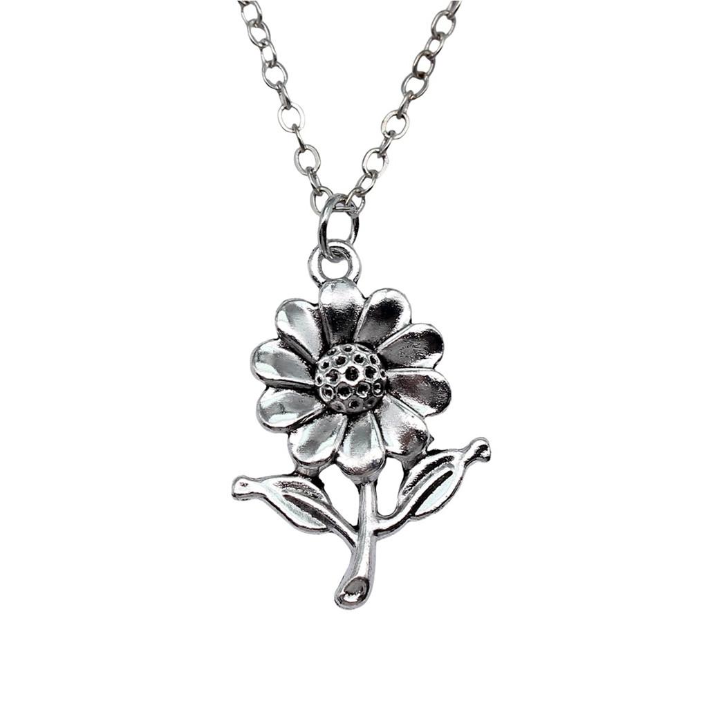 Vintage Rose Flower Charm Necklace Tree Of Life Pendant Antique Jewelry 43cm Chain