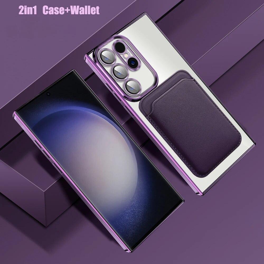 

Кожаный кошелек Magsafe, магнитный чехол для Samsung S24Ultra S23 Plus, защитный чехол для беспроводной зарядки galaxy s24 ultra темно-фиолетового