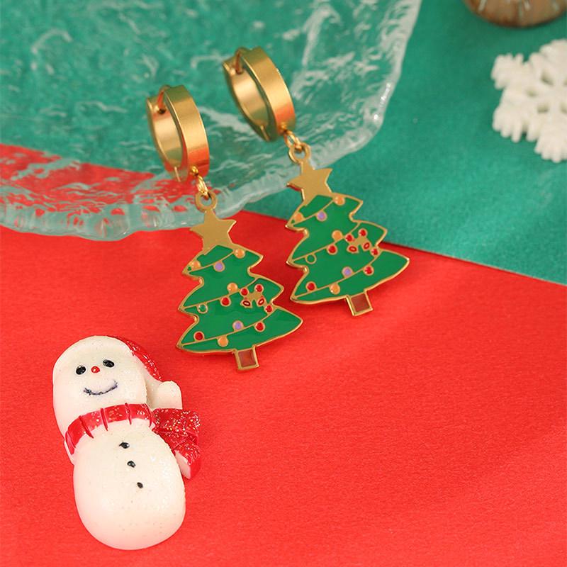 Charming Cartoon Christmas Tree & Reindeer Santa Pendant Earrings - Stainless Steel
