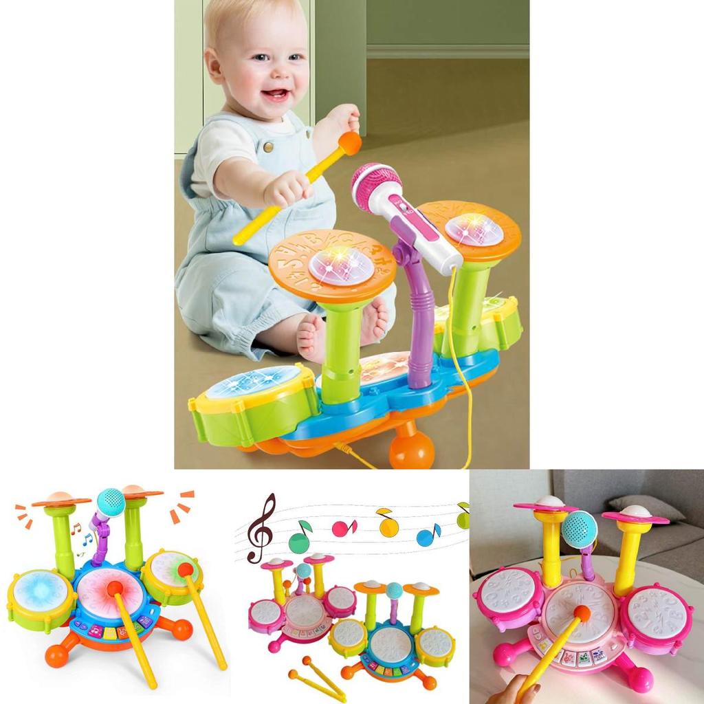 Children Electric Light Drum Set With Visual And Auditory Features For Early Education Play