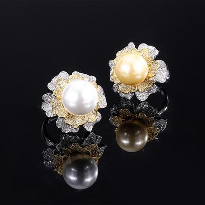 Jewelry Inlaid Fritillary Pearl Gold Plated Color Diamond Flower Women'S Ring 14Mm