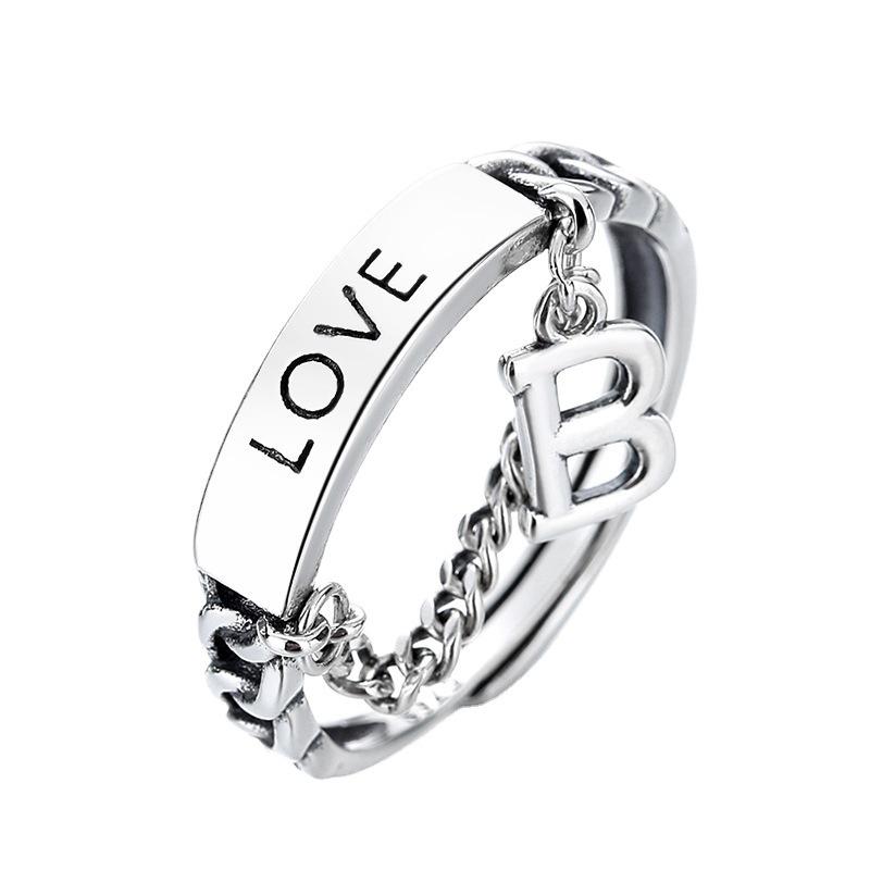 Korean-Japanese Letter Love Chain Tassel Ring for Women - Retro Hip Hop Fashion Index Finger Open Ring