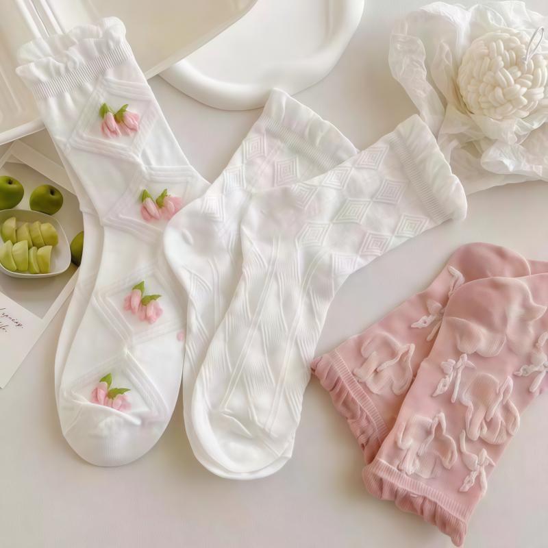 5 Pairs Cute Lace Socks For Womens Soft Versatile Fashionable Girl Socks Tide Medium Length Stockings Kawaii Mini Crew Socks