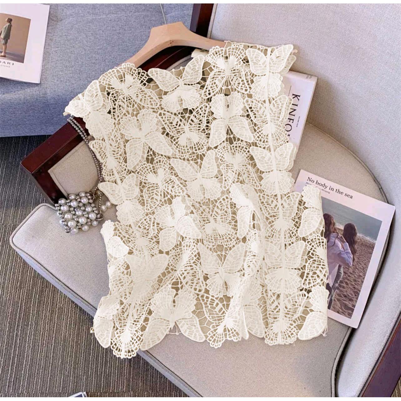 

Французская ретро кружевная майка без рукавов, связанная крючком - Женская летняя верхняя одежда L (Recommended for 106-120 jin)