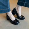Sheepskin version~ retro shallow leather single shoes women's round head thick heel one pedal Mary Jane shoes small leather shoes