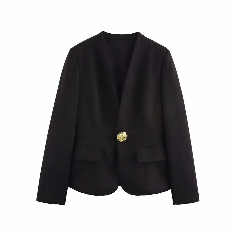 

Kaslead Новое поступление Женская одежда Модный стиль Стильный Простой и универсальный Приталенный Маленький костюм Верхняя одежда с металлической пряжкой Black L