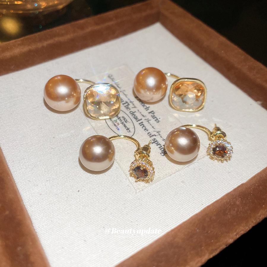 Silbernadel Diamantbesetzte Perlen Geometrische Wendeohrringe: Retro Mode High-End Ohrstecker