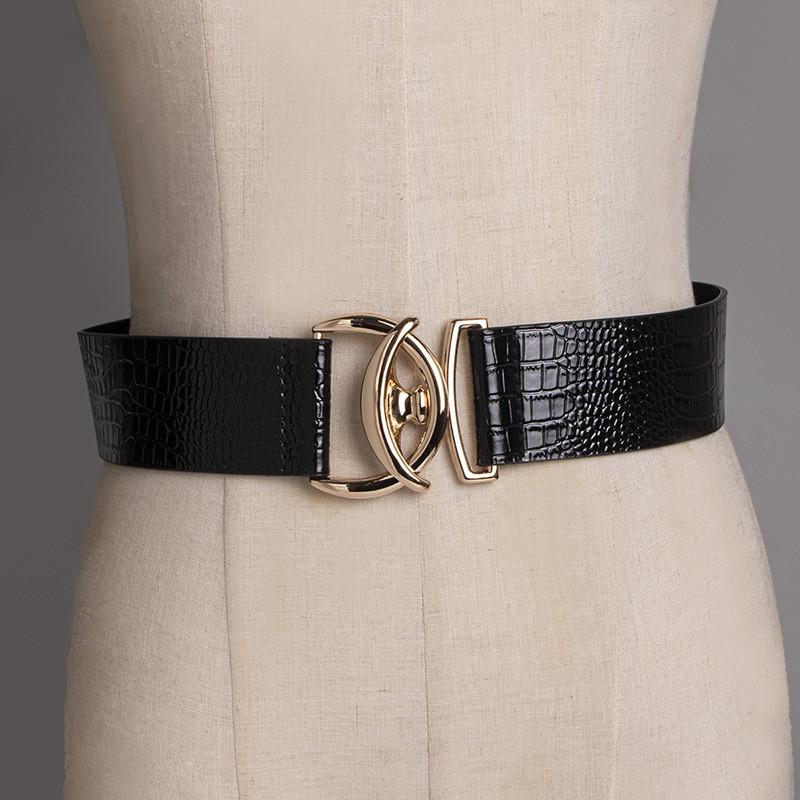 Fashionable Womens Faux Leather Wide Belt With Crocodile Pattern For Office And Casual Wear