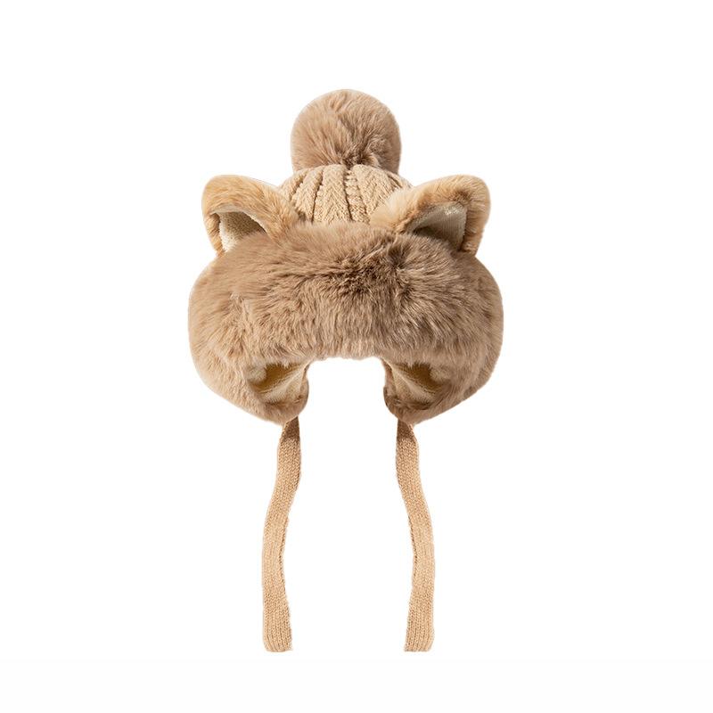 Autumn and winter warm fox ears plush hat female bear cute plush pullover hat wool knitted hat