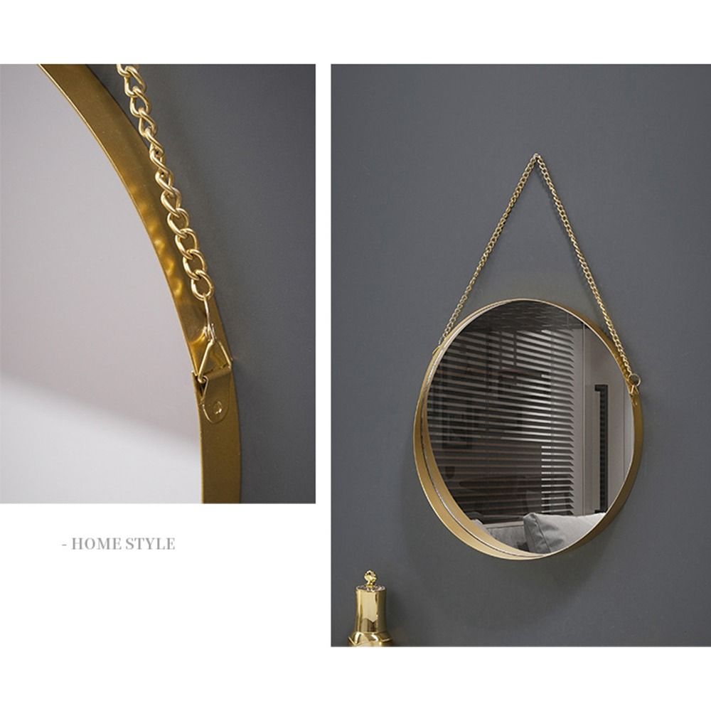 Round/Hexagonal/Rectangle Creative Makeup Mirror Metal Chain Wall Hanging Mirror Washstand