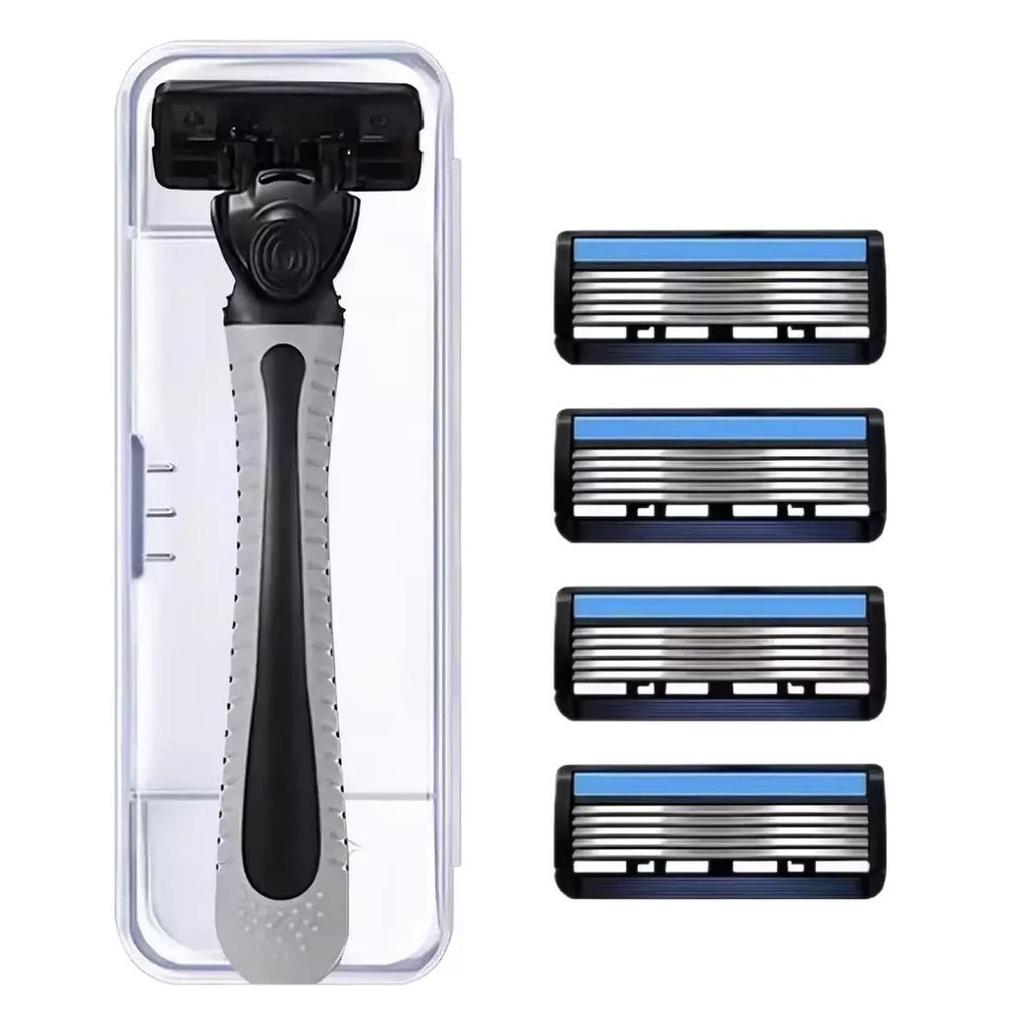 Portable Six-Layer Men's Manual Razor: Classic Beard Blade