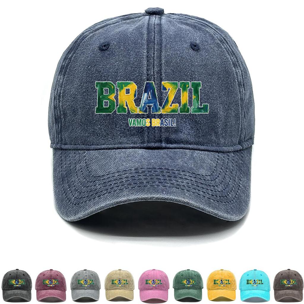 Sun Hat With "BRAZIL" "VAMOS BRASIL" Flag Printed , Adjustable Baseball Hat Fashion Solid Color Sporting Leisure Dad Hat