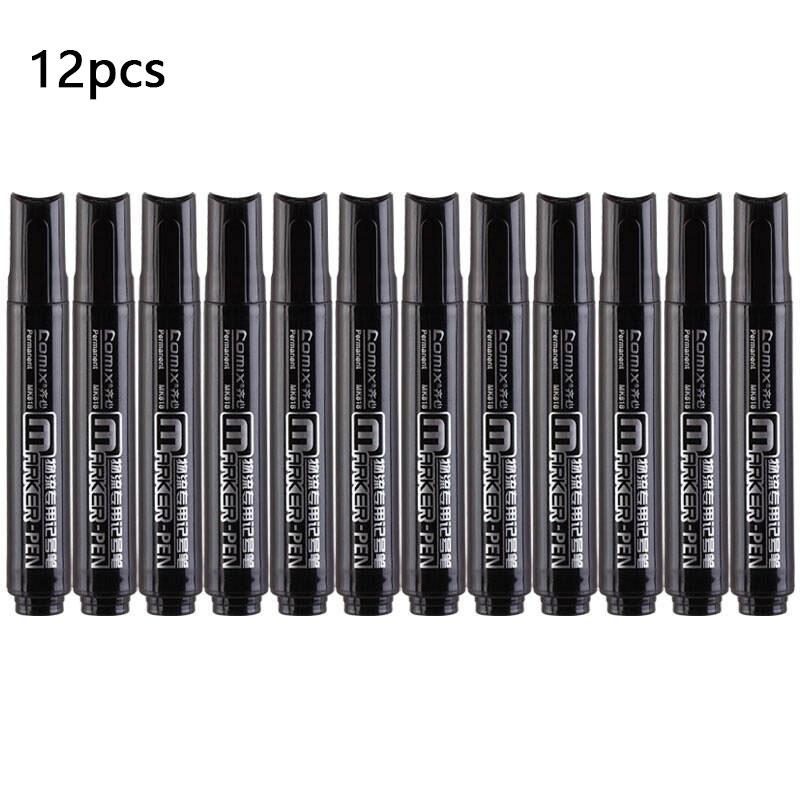 

12pcs Black Waterproof Oil-proof and Non-fading Marker Pen Oil-based Marker Pen Large Head Thick Tip Marker Pens School Supplies