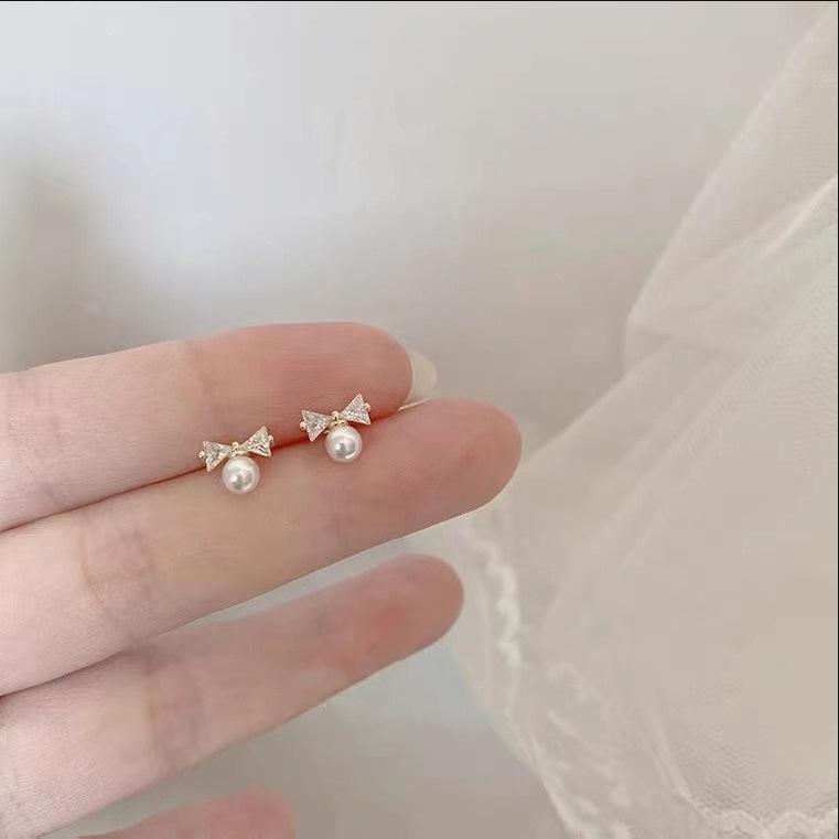 

Перламутровые серьги: Японский и корейский дизайн банта для женщин, гипоаллергенная серебряная игла золотой