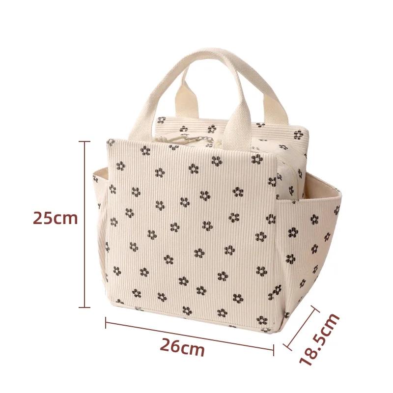 

Corduroy Lunch Bag Thermal Insulation Lunch Box Storage Handbag Multifunctional Kid School Cooler Bag Picnic Food Pouch Gift