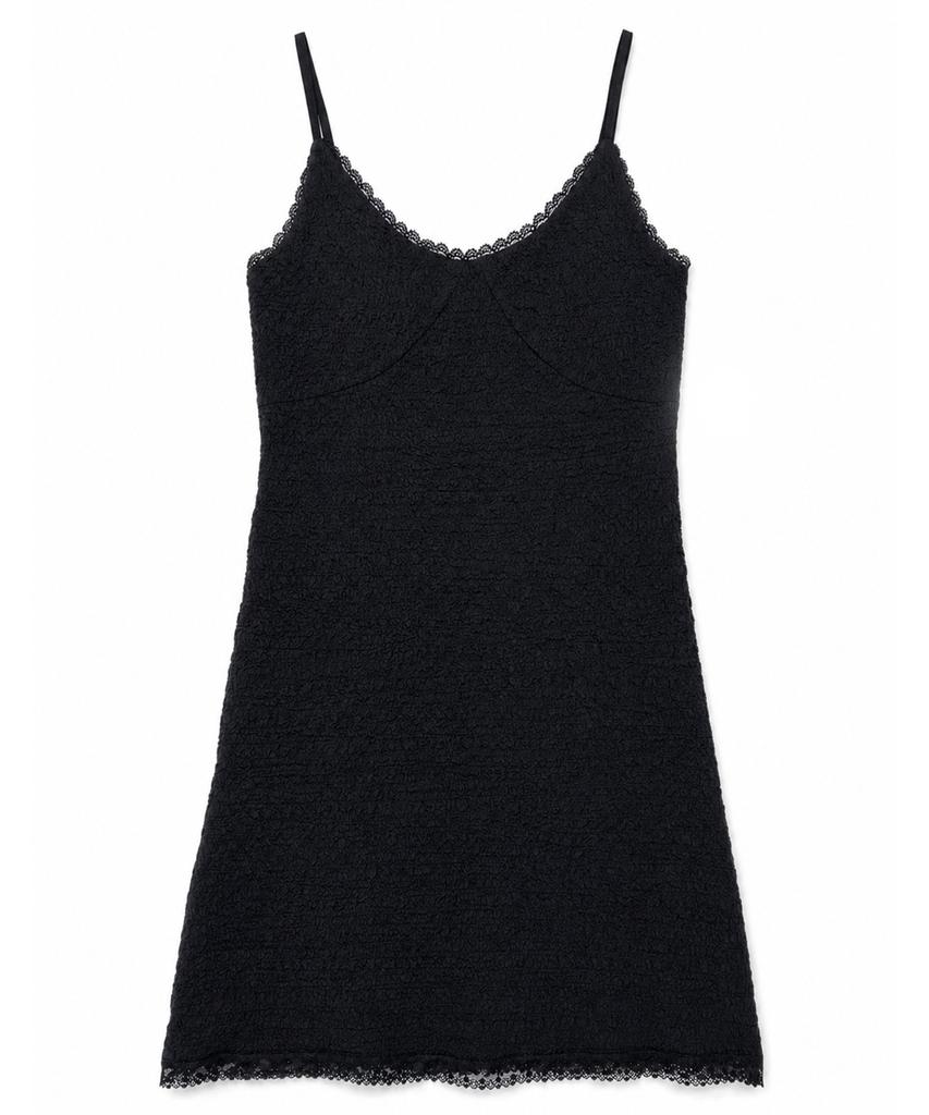 Seul Lace Embossed Slip Sleeveless Dress_Black