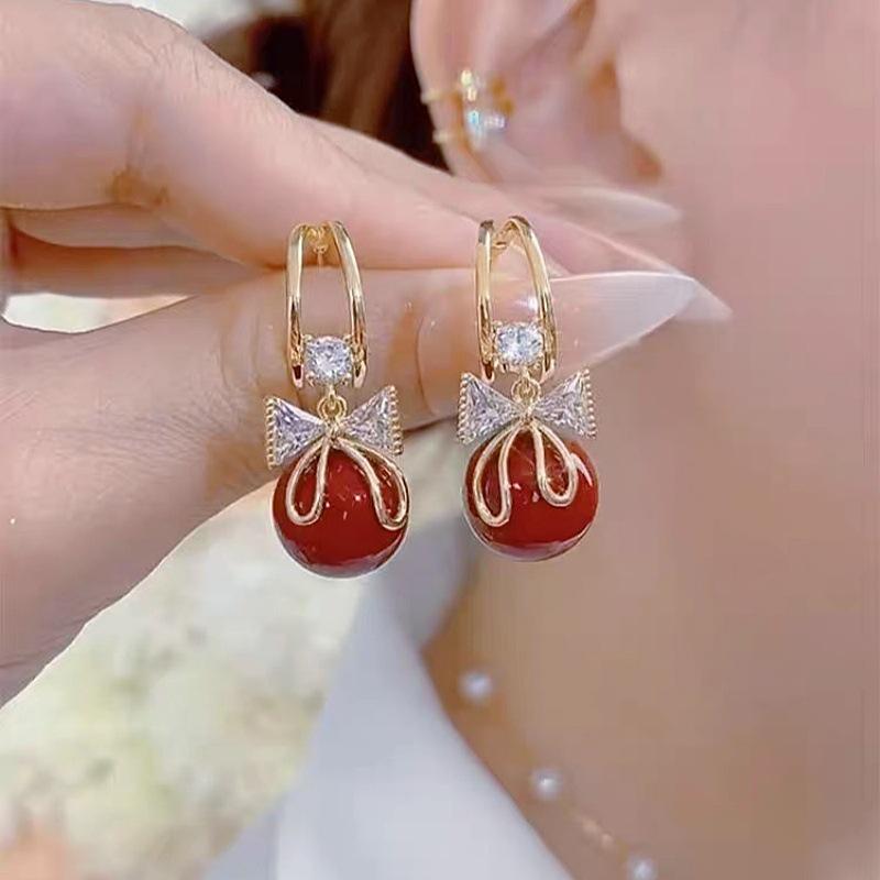 2024 Korean Luxury Bow Rhinestone Pearl Earrings - Elegant Socialite Style Trend