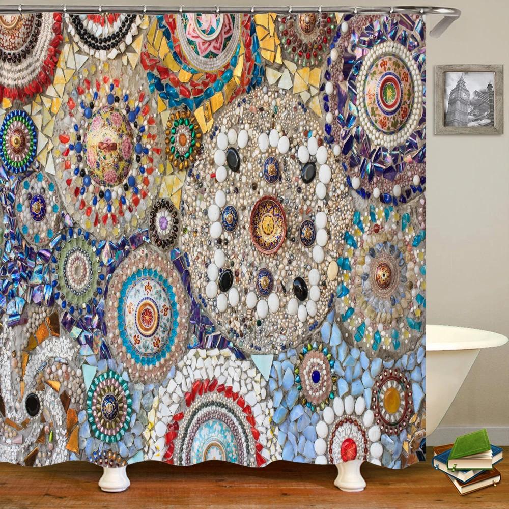 Bohemian Shower Curtains Retro Colorful Boho Printed Bath Curtain Polyester Fabric Home Decor Mosaic Shower Curtains with Hooks