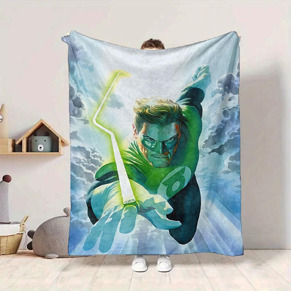 1pc Green Lantern Blanket Lightweight Flannel Throw For Sofa, Bed, Travel, Livingroom, Office, Couch, Chair, And Bed