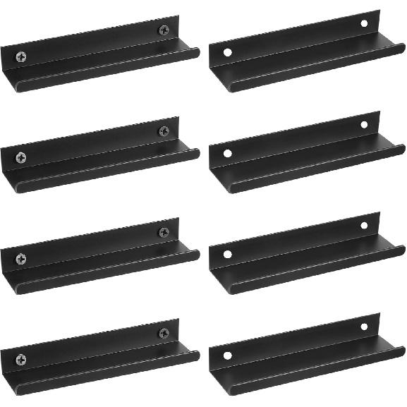 8 Pack Vinyl Record Shelf Wall Mount, Black Metal Vinyl Holder, Wall Display Shelf Record, Minimalist Album Display Holder Storage Hanger for Music