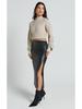 PU Leather High Waisted Zipper Midi Skirt: Autumn/Winter Bodycon Slit Skirt for Women