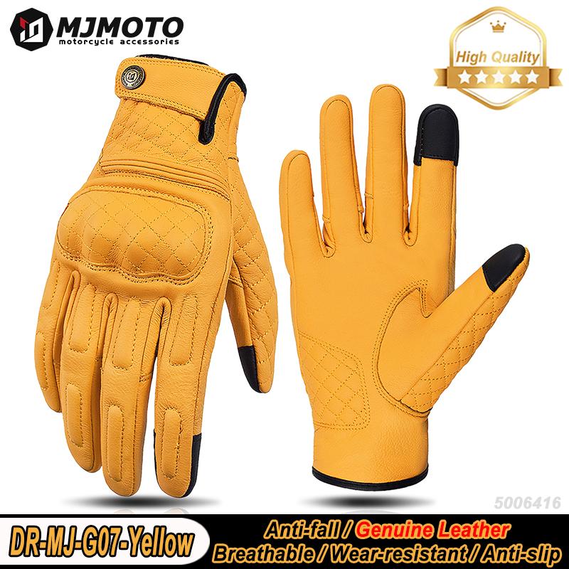 Genuine Leather Retro Motorcycle Gloves Full