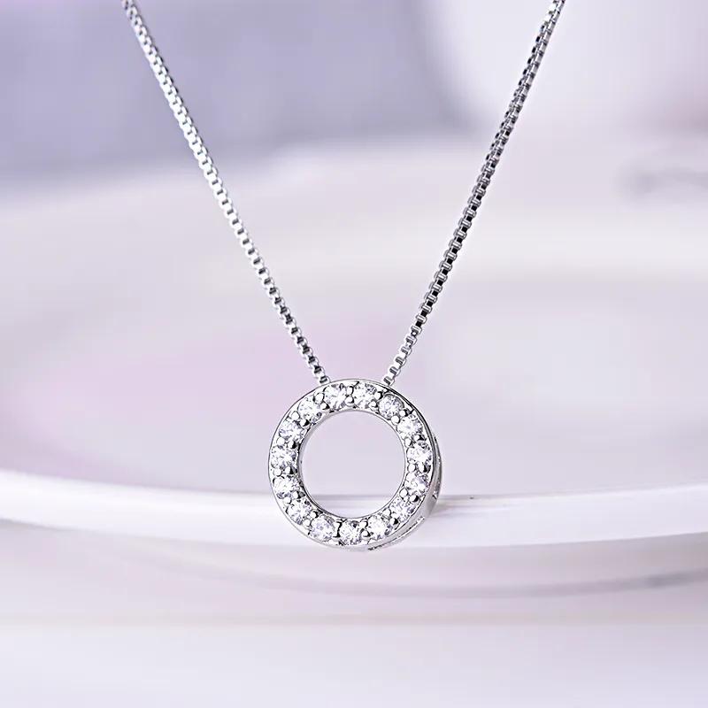 

New Circle Pendant Necklace for Women Luxury Copper Color Box Chain Exquisite Female Neck Accessories Statement Zircon