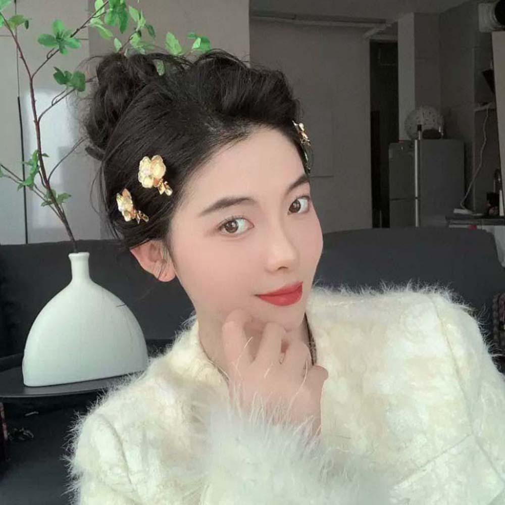 5pcs Elegant Golden Flower Hair Forks Hairstyle Tools Wave Zinc Zinc Alloy Barrettes  Bridesmaid