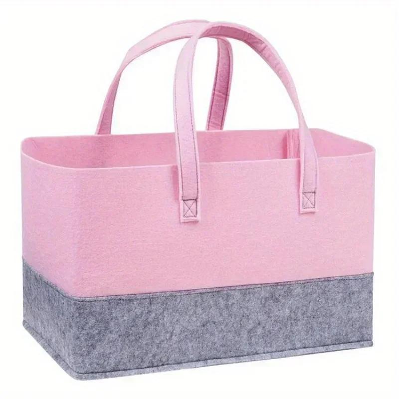 1pc Felt Handbag Large Capacity Shopping Bag, Foldable Tote Bag For Toy Book Sundries Storage With Handle