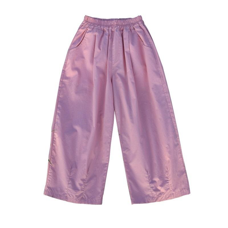 Girls Kids Casual Loose Solid Color Wide Leg Cropped Anti Mosquito Pants