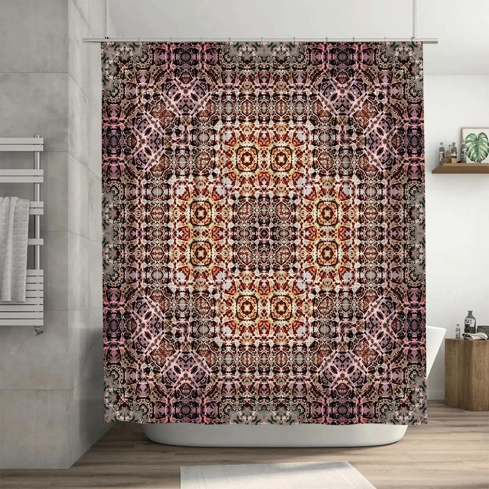 Bath curtain with geometric pattern design made of polyester fabric for home decoration in bathroom