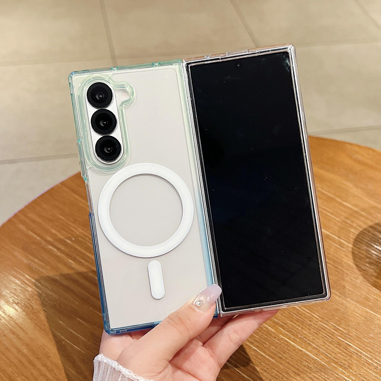 

Suitable for Samsung Folding Zflip7 Contrast Gradient Magnetic Suction Mobile Phone Case Zfold6 Transparent All Inclusive Zflip6 Anti Fall Samsung Flip3