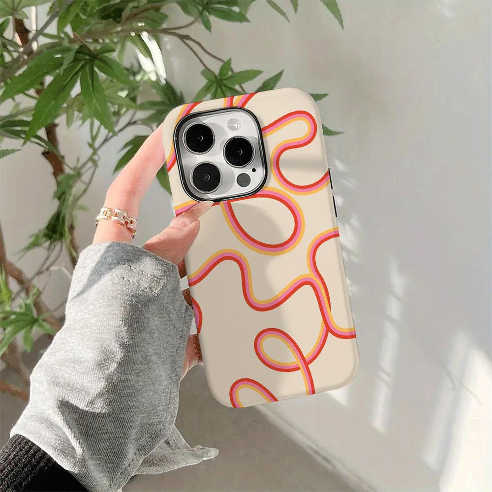 Yellow wave pattern 2-in-1 phone case suitable for iPhone 17 16 15 14 13 12 11 Pro/Max/Plus anti drop and shockproof back cover