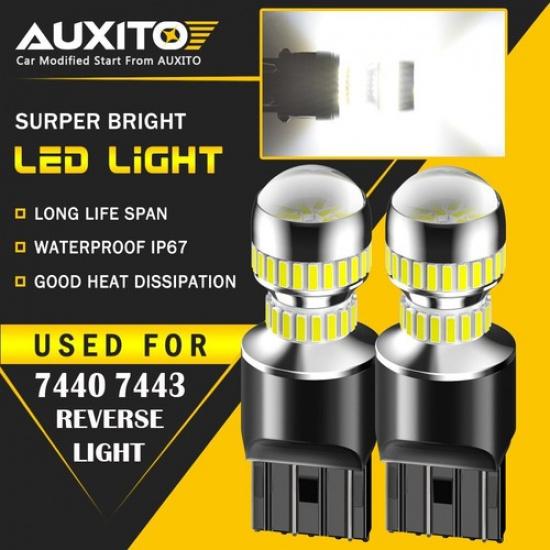 AUXITO 7443 7440 Brake Stop Reverse Light Bulbs LED White Extreme Bright 54H EOA