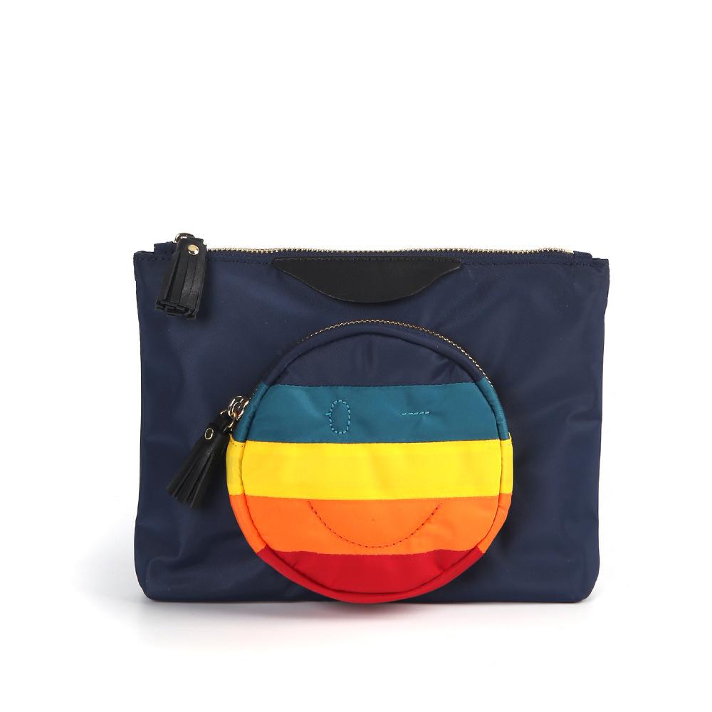 

26 New models exported to the UK niche design An YA smiley face eyes nylon cosmetic bag rainbow envelope clutch bag темно-синього кольору