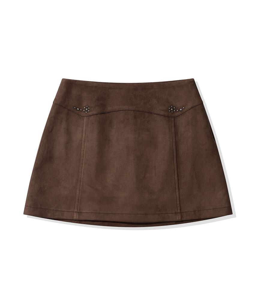 Code Graphy (Women) Faux Suede Mini Skirt_Brown