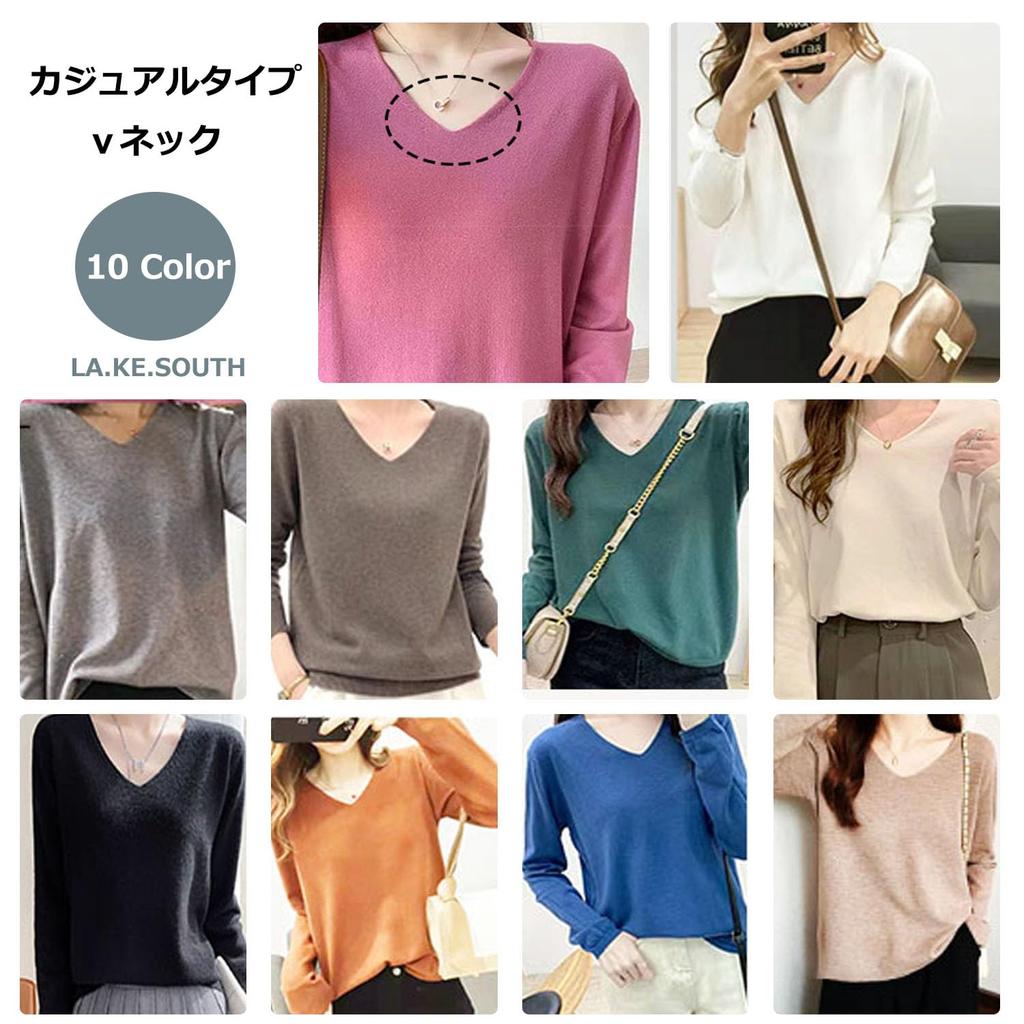 Knit Loose Long Solid Office Casual Basic Long La,Ke,South Women's V-Neck Sweater, Autumn/Winter, Fit, Sleeves, Cotton, Color, Stretchy, Soft,