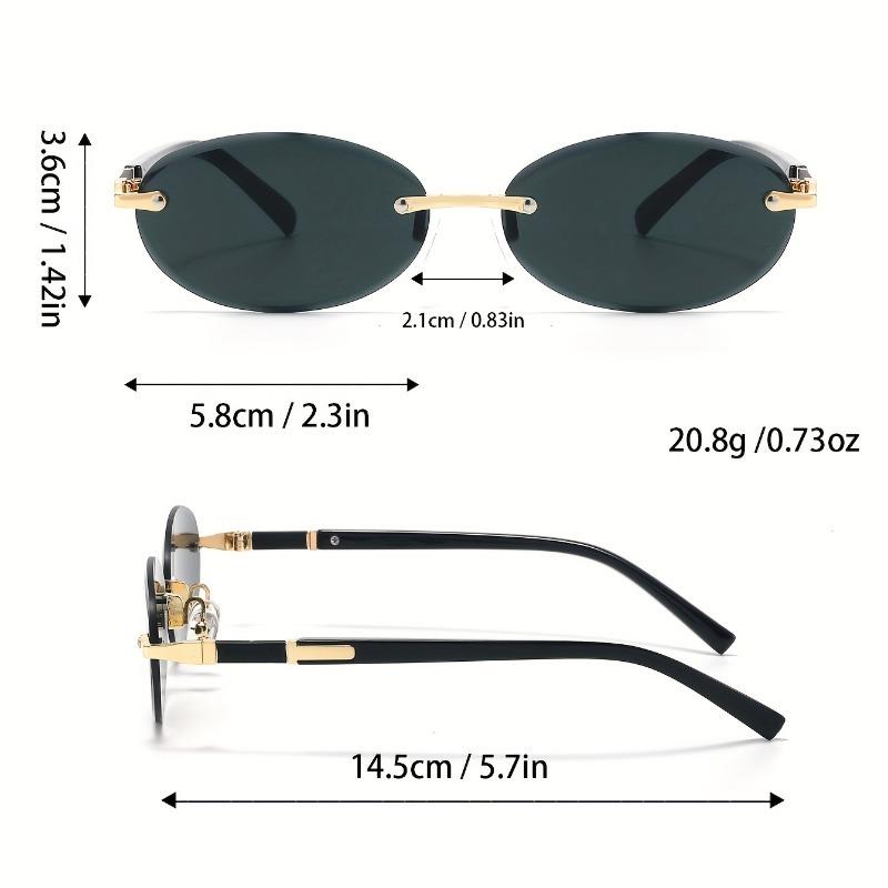 Vintage-Inspired Oval Frameless Fashion Glasses for Men & Women - Chic Black Metal Frame Tone Accents Multiple Colors Available