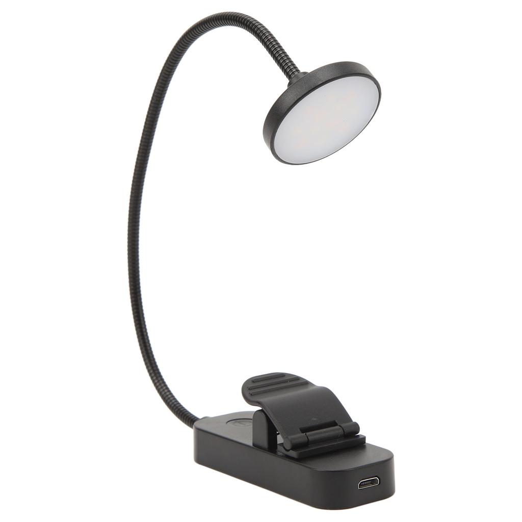 LED Book Light 3 Color Temperature Stepless Dimming USB Rechargeable Clip On Reading Light for Reading In Bed Black