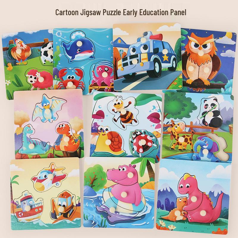 Montessori Wooden Peg Puzzle Board: Animal, Fruit & Vehicle Shape Recognition for Kids