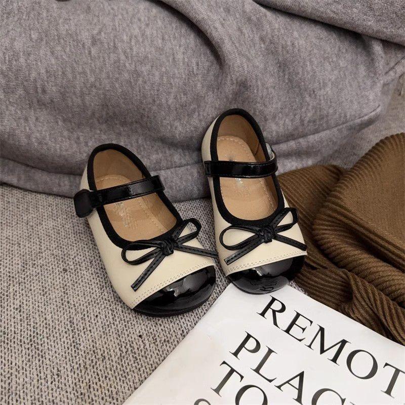 Kids Beige Black Two Tone Bow Decor Mary Jane Shoes 15 белый