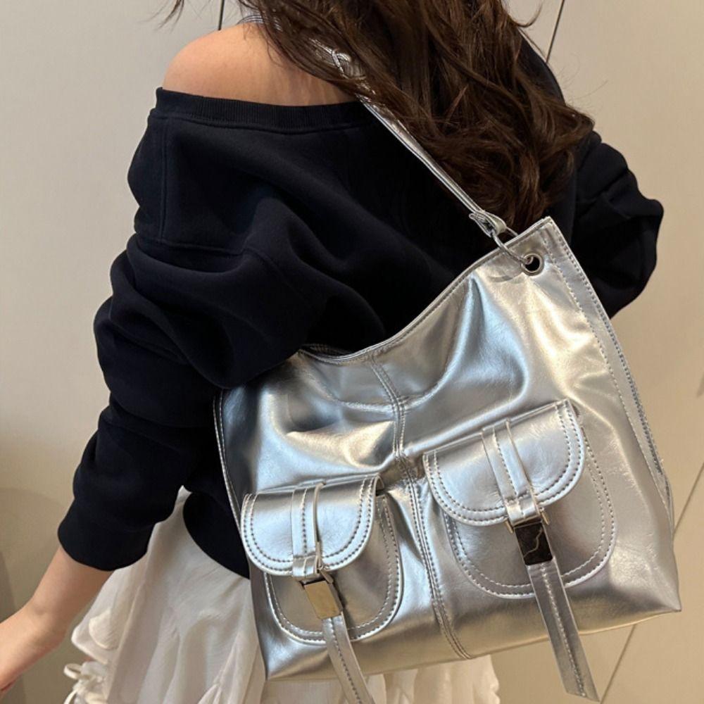 Korean Style PU Underarm Bag Large Capacity Shoulder Bag Portable Multi-Pouch Tote Bag Girls