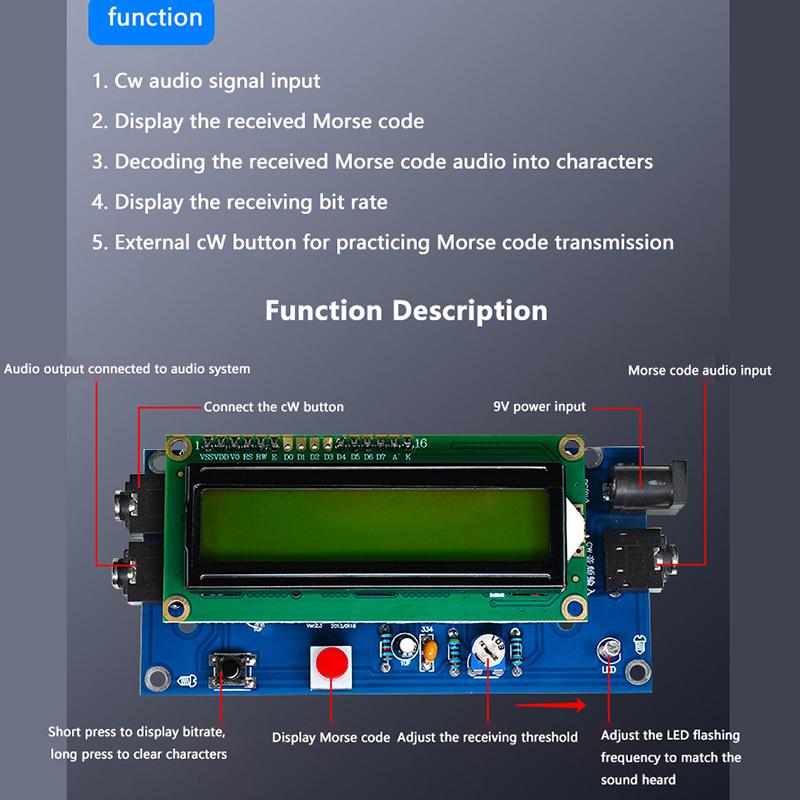 Dc 9V Diy Cw Trainer Decoder Kit Cw Decoder Morse Code Reader Lcd Display Radio Circuit Board Electronic Welding Practice Kits