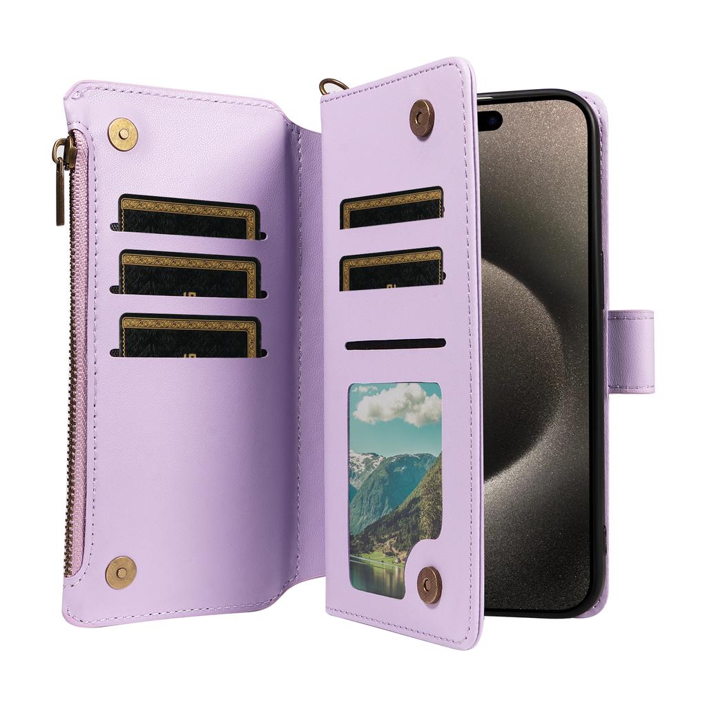 For iPhone 16 Pro Leather Case with Card Holder,RFID Blocking Wallet Phone Cover Rhombus Pattern