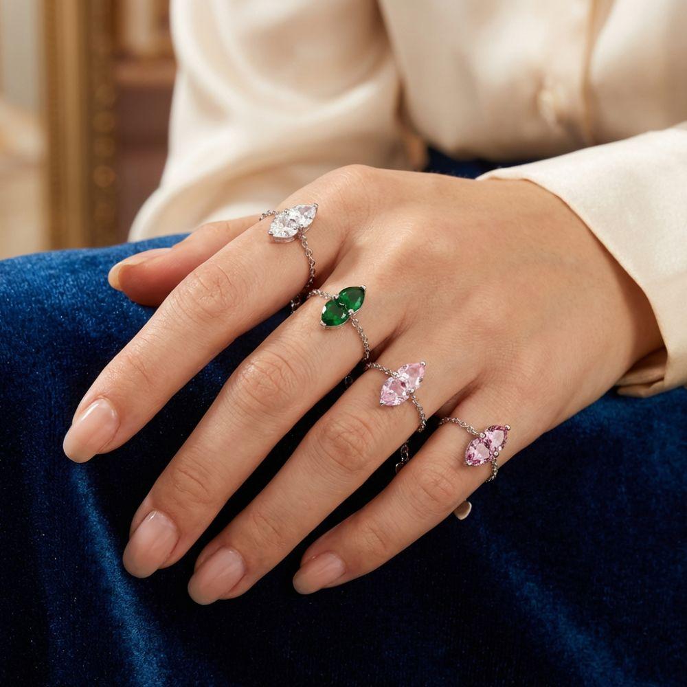 Double Heart Adjustable Chain Ring Exquisite Minimalist Zirconia Chain Rings Stackable Simple Women Link Chain Ring Daily Wear